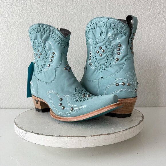 Lane COSSETTE Womens Cowboy Booties 11 Blue Leather Cowgirl Western Ankle Boots